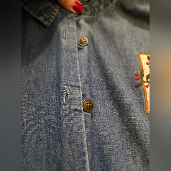 Karen Scott. Holiday, Vintage Embroidered denim button up top. Size 2xl. - Picture 4 of 12